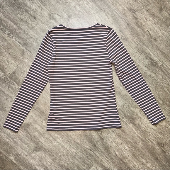 Boden Long Sleeve Striped Crewneck Tee Pink and Brown - Picture 3 of 6